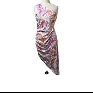Entro Pucci-Like One-Shoulder Swirl Print Dress